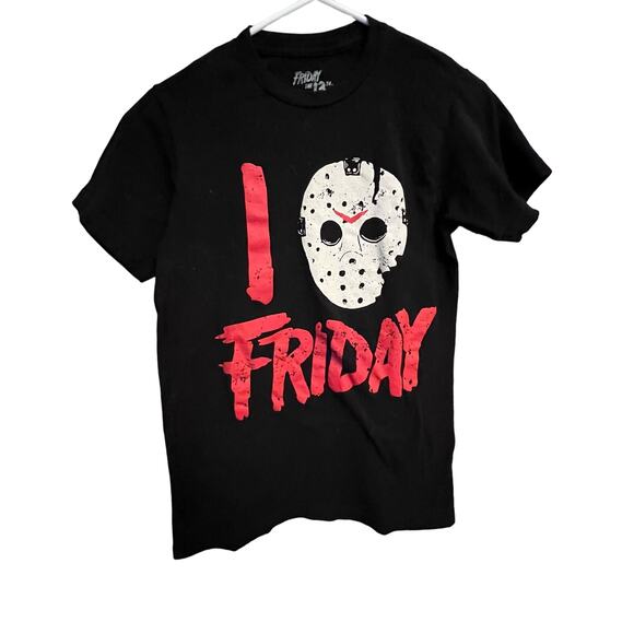 Halloween I Love Friday Jason Voorhees Mask Distressed Graphic T-Shirt Small - Picture 3 of 7
